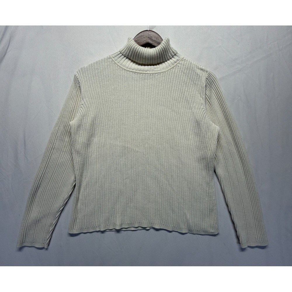 Liz Claiborne Lizsport Sweater Womens Large Cream Turtleneck Tight Knit Ribbed